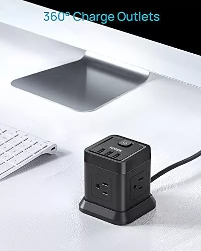 FDTEK - Regleta de alimentación con USB, cable de extensión de enchufe  plano con 4 salidas y 3 puertos USB, tira de alimentación de escritorio de  10