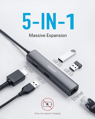 Adaptador Anker Usb-c - 3 Port Usb 3.0 + Hdmi + Red - Pc/mac
