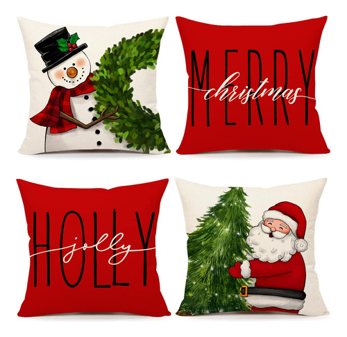 Fundas De Almohada De Navidad 18x18 Pulgadas, Juego De 4 Rojo Navidad