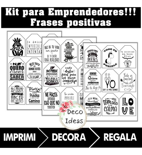 Imagen 1 de 5 de Kit08 Imprimible Blanco/negro Frases Motivadora Emprendedor