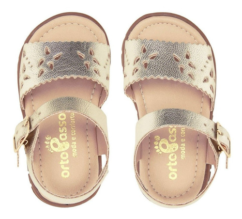Imagem 3 de 8 de Sandália Infantil Ortopasso Anatômica Menina Dourado