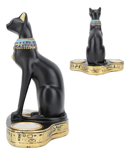 Portavelas Decorativo Con Forma De Gato Egipcio De Resina