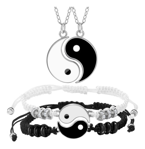 Set 2 Pulseras Pareja De Yin Yang +2 Collar, Amor Eterno