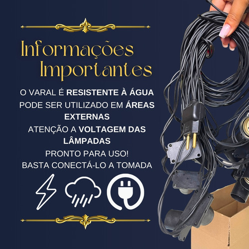 Varal De Luzes 10m Externo Lâmpada Amarelo Quente Cordão Fio Luzes Incandescente Clara 15w 127v