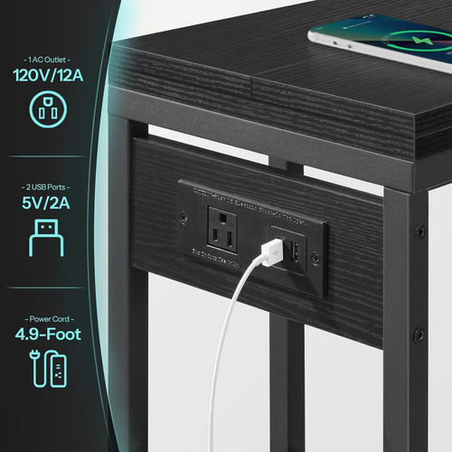 Mesa Lateral Plegable Hoobro Con Estación De Carga Negra