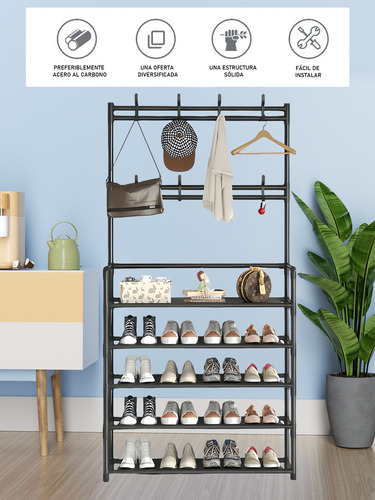 Perchero Zapatera 2 En 1 Organizador Rack Estante Ganchos