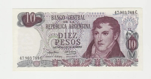 Billete Argentina 10 $ Bottero 2351 A Año 1974 Sin Circular