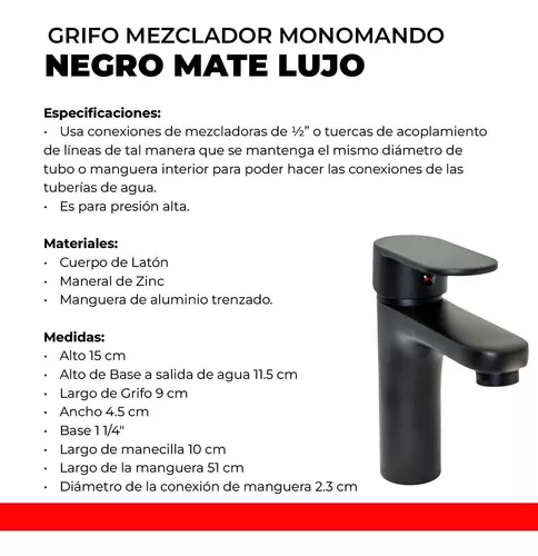 Monomando alto para lavabo NEGRO MATE – Grifería Mexicana