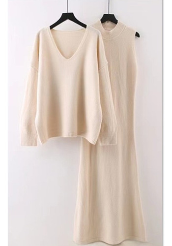 Vestido De Punto Para Mujer, Traje De Dos Piezas Elegante De
