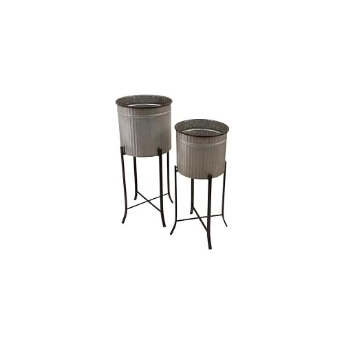 Set Of 2 Iron Planters On Stands