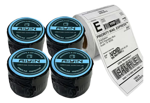 AIYIN 4 Rollos Etiqueta Térmica 4x6 102x152mm 250 Pzs embalaje Resistente A Los Rayos Uv
