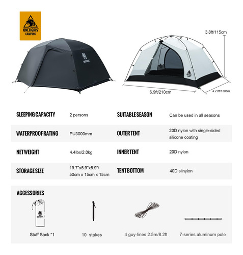 Tienda De Campaña 4 Estaciones 2 Personas Impermeable Ligera