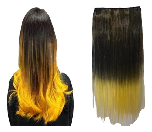 Aplique Preto Com Pontas Amarelas Cabelo Ombre Hair