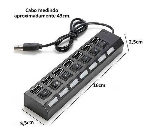Hub Usb 7 Portas Envio Imediato C/ Chave Seletora 2.0 High Speed Lacrado + Nf