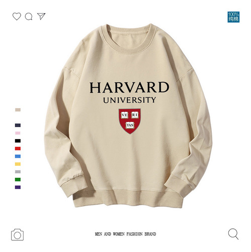 Sudadera Redonda Con Estampado Negro De La Universidad De Harvard Para Hombre Y Mujer