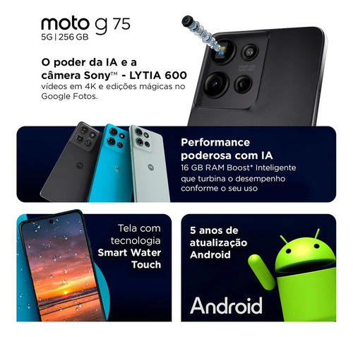 Smartphone Motorola Moto G75 5g 256gb de cuero vegano azul