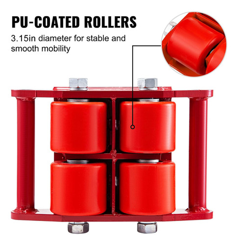 Tortuga Patin Para Mover Carga Pesada 6t Rojo 4 Ruedas