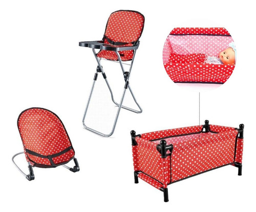 Set De Juguete Para Bebés Silla + Mecedora + Cuna