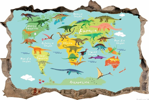 Vinilos Efecto Pared Rota Mapa Dinosaurios - 1.50m X 1m 