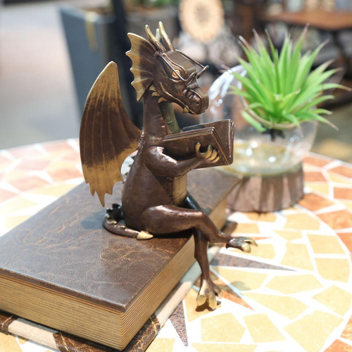 Estatua De Libro De Lectura De Dragón, Decoración De