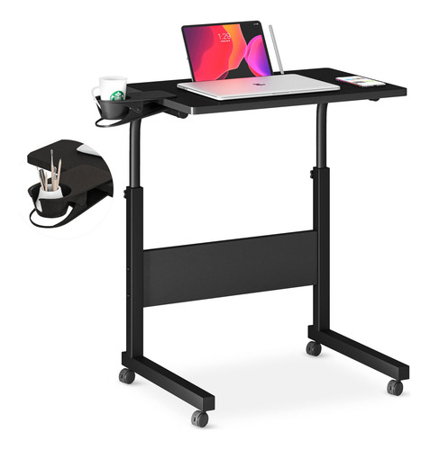 Escritorio De Pie Ajustable Portátil Negro Con Soporte Para