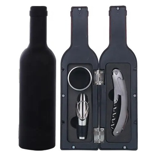 Set Descorchador Manual Con Accesorios Estuche Forma Botella