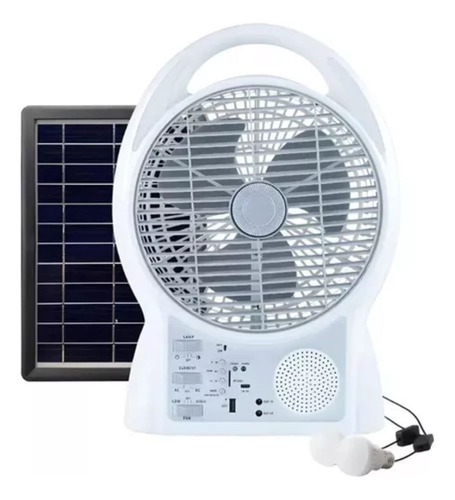 Ventilador Recargable Solar Panel 2 Bombillos Radio Parlante Color Segun Disponibilidad Voltaje De Circuito Abierto 1v Voltaje Máximo Del Sistema 1v