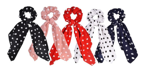 Scrunchies Liga Lazo Largo Para Cabello 5 Piezas Polka Dots