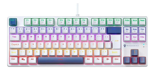 Teclado Gamer Mecanico Branco Abnt Led Rainbow Switch Brown