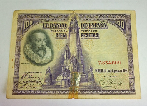 Billete España 100 Pesetas 1928 -cervantes Fine P.76