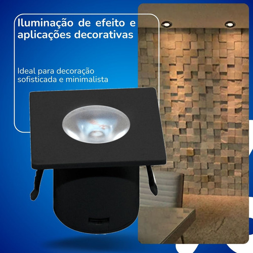 Mini Spot Led Quadrada 1w 3000k Preto Moveis 127/220V Kian