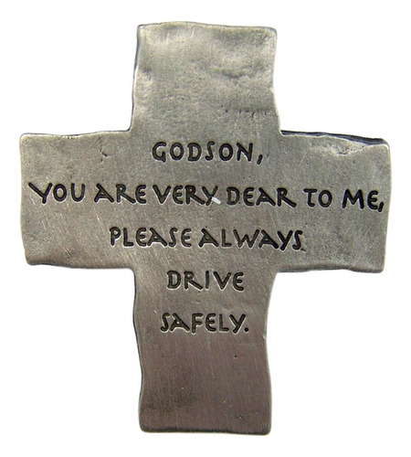 Fine Pewter Godson Always Drive Safely Cross Auto Visor Clip