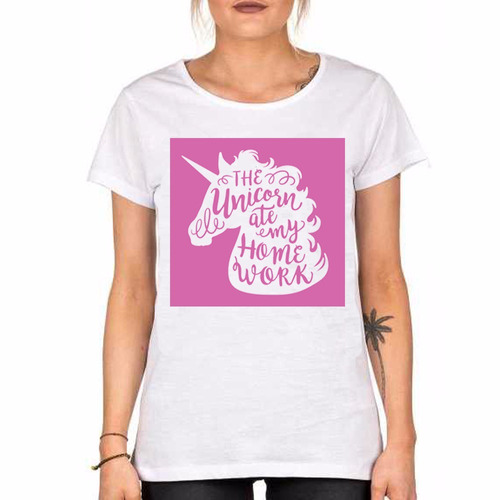 Remera De Mujer The Unicorn Eat My Homework Pink Rainbow Ros