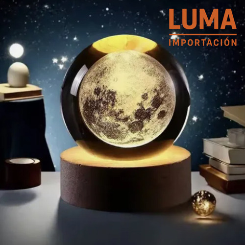 Esfera 3d Lampara De Cristal Led Luz De Noche Regalo Adorno Cristal Luna Mágica