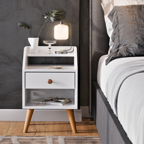 Mesa Cabeceira De Cama Organizadora 1 Gaveta Nicho Clássica
