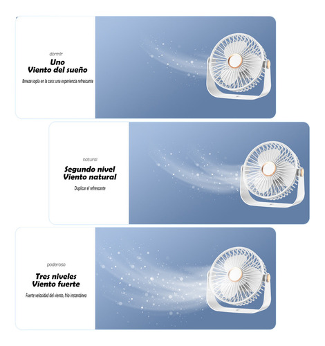 Ventilador De Escritorio Recargable Con Luz Nocturna Usb 16 Cm Blanco