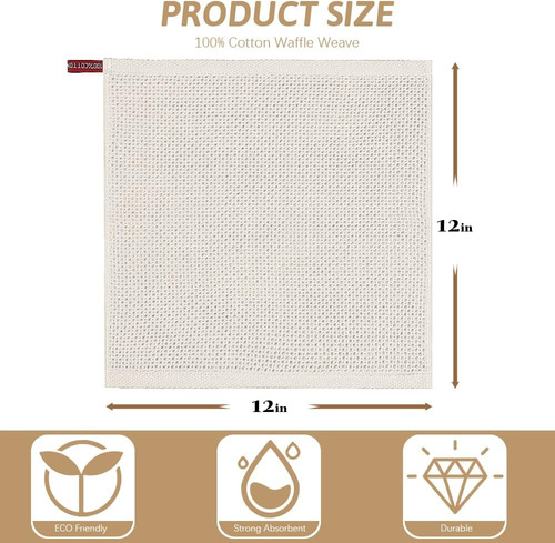 Toalla De Cocina 100% Algodón Con Tejido De Gofre (beige, 12