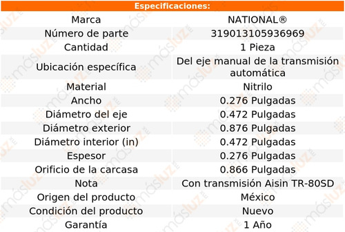 1- Retén Eje T/ A P/ Porsche Cayenne 11/14 National