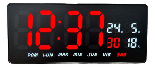 Reloj Digital Led Bicolor Pared Alarma Calendario Temp 36cm