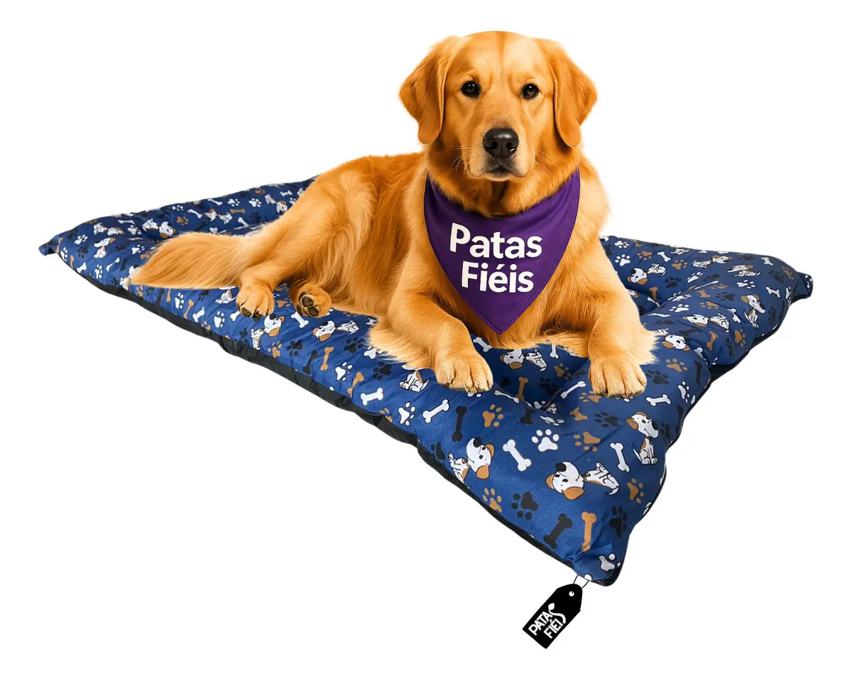 Colchonete Grande para Cachorro 120 x 80 cm, Patas Fiéis, Azul