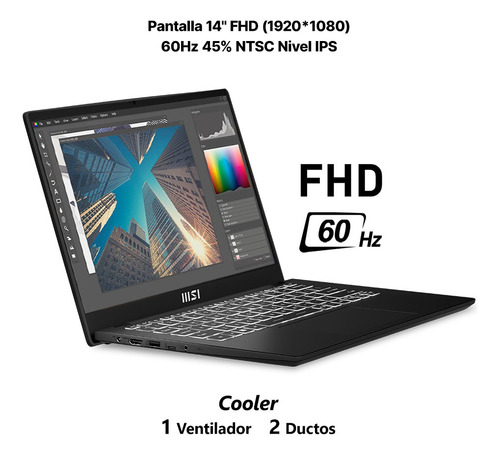 Laptop Thin & Light Msi Modern 14 C7m-408mx Ryzen 5 7430u Negro