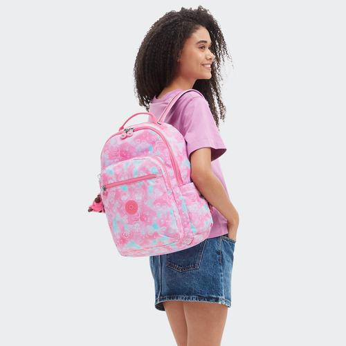 Mochila Kipling Modelo Seoul Color Garden Clouds 100% Color Rosa Chicle Diseño De La Tela Liso