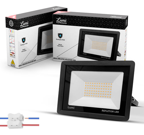 Kit 2 Refletor Led Holofote Slim 200w Cor Da Luz Branco Quente Lumi