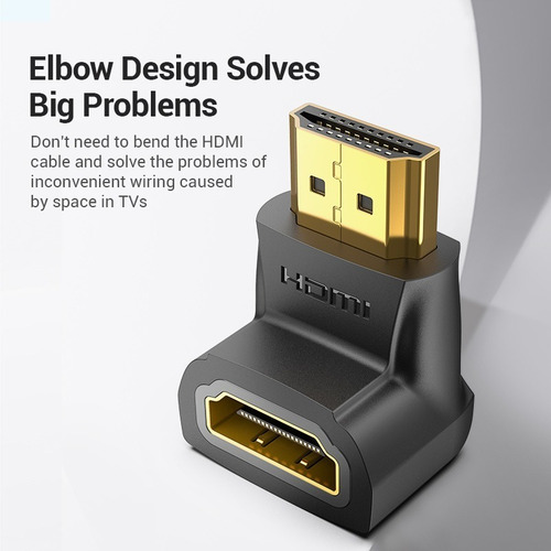 Imagen 3 de 10 de Adaptador Hdmi Macho A Hdmi Hembra Codo 90° Grados Vention