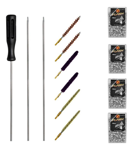 Kit Limpar Carabina 5.5mm + 4 Chumbinhos Rossi Sport 5.5mm