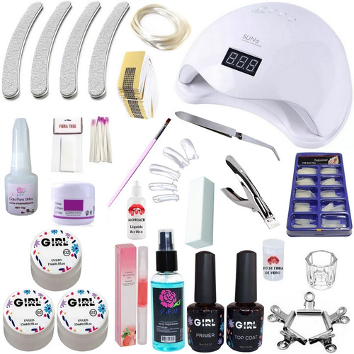 Imagem 1 de 9 de Super Kit De Unha Gel Acrigel Porcelana + Fibra De Vidro 350