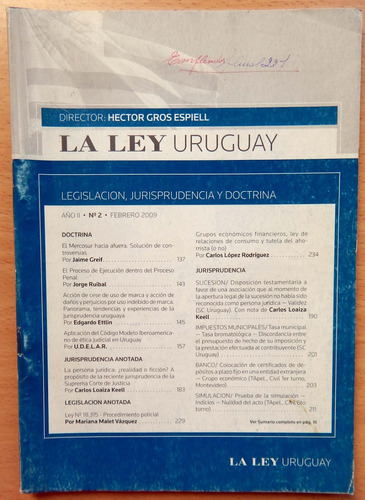 La Ley Uruguay Legislación Jurisprudencia Doctrina Año 2009