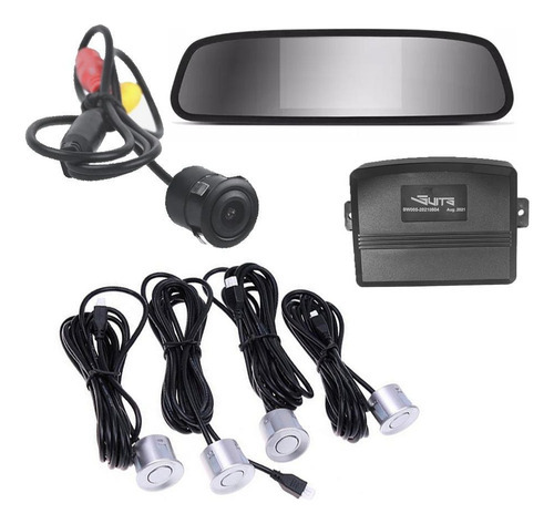 Kit Estacionamento Sensor Câmera Retrovisor C/tela Cor Prata