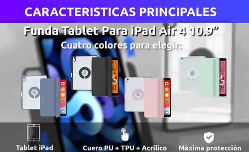 Funda Tablet Magnetica Genérica TC04 Para iPad Air 4 2020 10.9' Color Negro