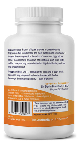 Suplemento Houston Enzymes Lypazyme 120 Cápsulas